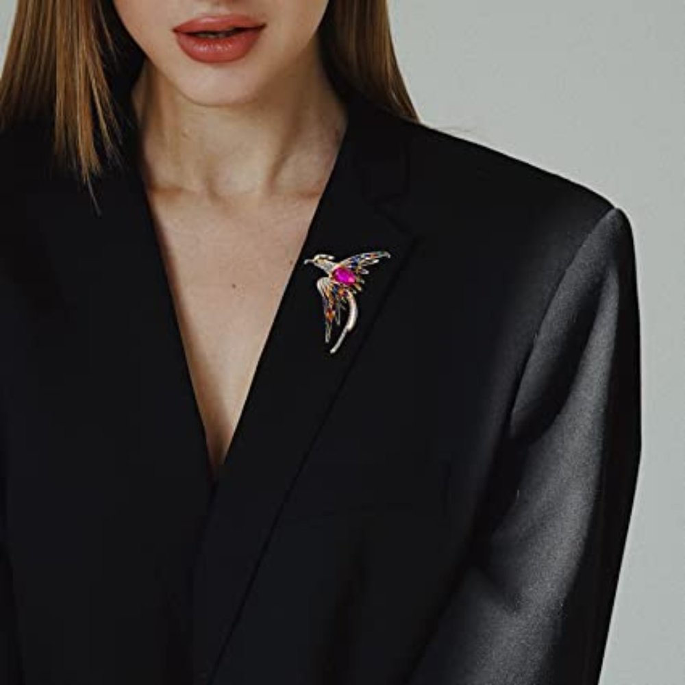 Crystal Phoenix Bird Brooch Colorful Rhinestone Animal Pin Fashion Jewelry